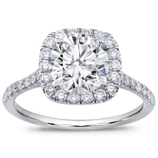 Solitaire Diamond Engagement Ring Cushion Cut Diamond with Halo Diamonds Around