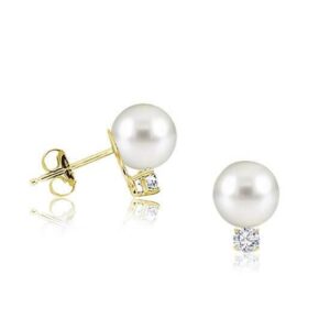 Akoya Pearl Earrings With Diamond Yellow Gold Natural Pearls Parels in Antwerpen Belgie Parel Oorbellen met diamant