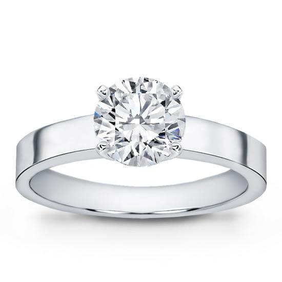 Flat Edge Solitaire Engagement Ring White Gold Classic Straight Diamond Ring Strak